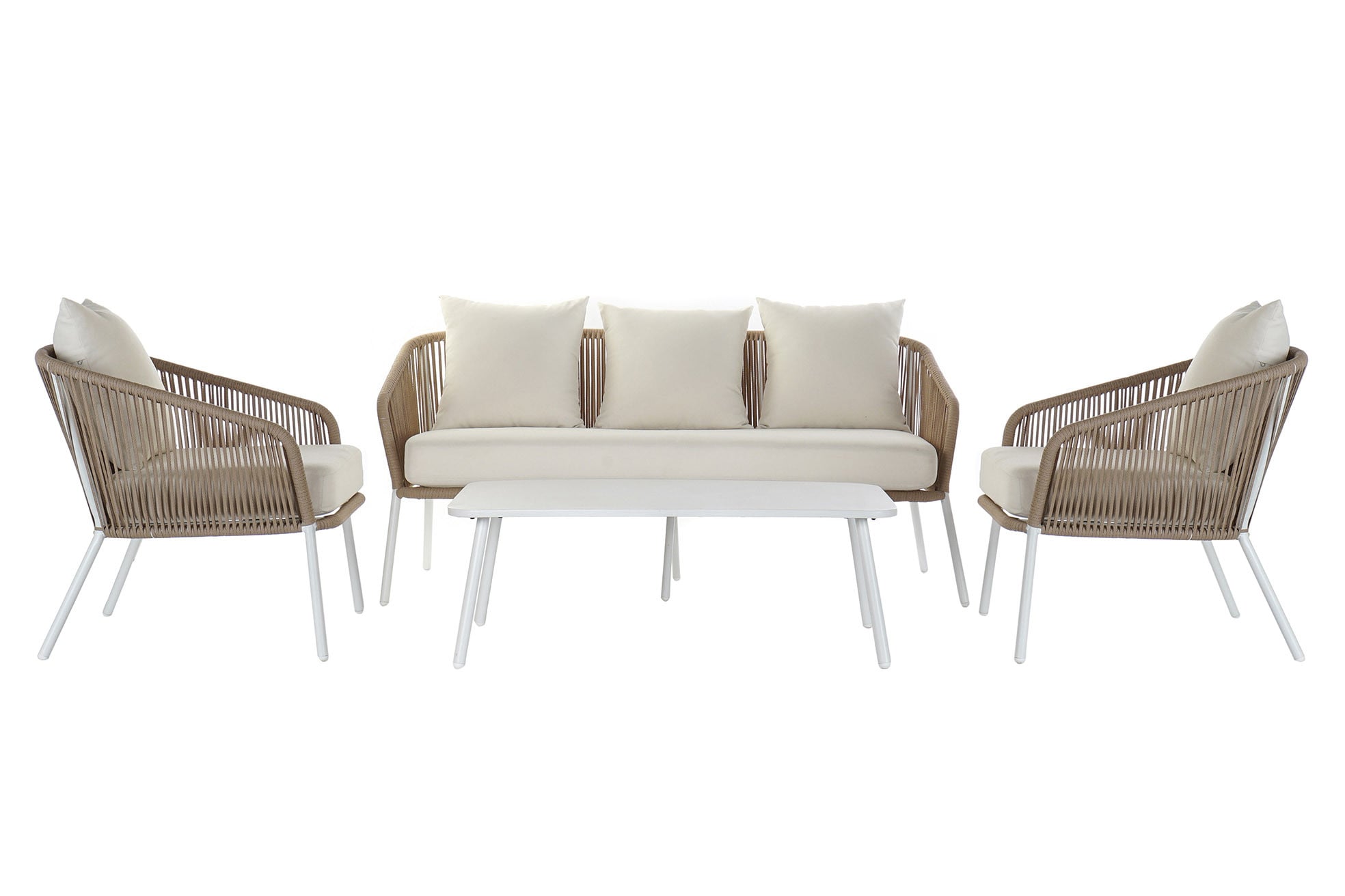Set lounge de terraza con sofá, butacas y mesa - Rincones Bari
